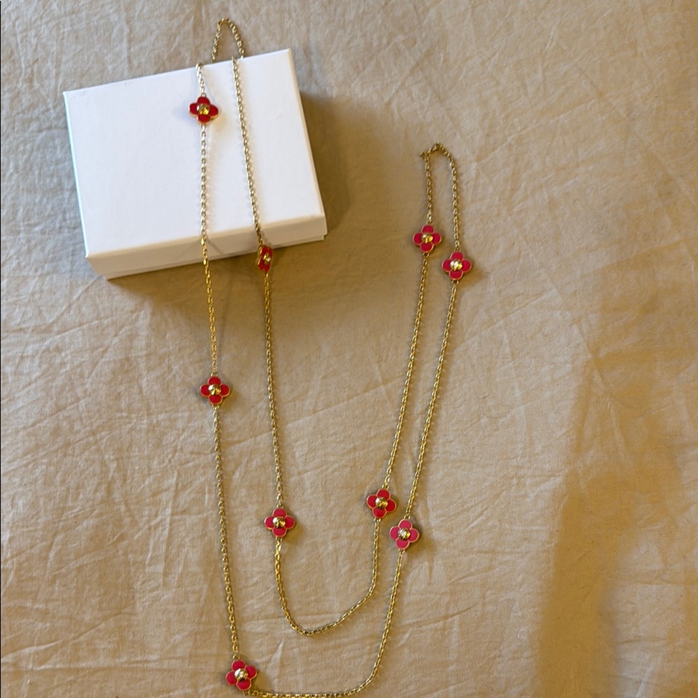 Henri Bendel Gold and Red Floral Necklace